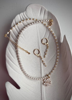 Celeste Blossom Earrings – Austrian Crystal Flower Gold Plated Pearl Drops