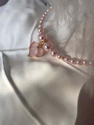 Rosé Amour Choker – Pink Pearl & Heart Pendant Gold Plated Handmade Jewellery