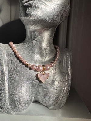 Rosé Amour Choker – Pink Pearl & Heart Pendant Gold Plated Handmade Jewellery