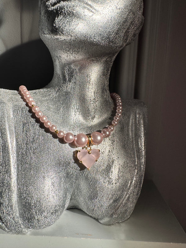 Rosé Amour Choker – Pink Pearl & Heart Pendant Gold Plated Handmade Jewellery