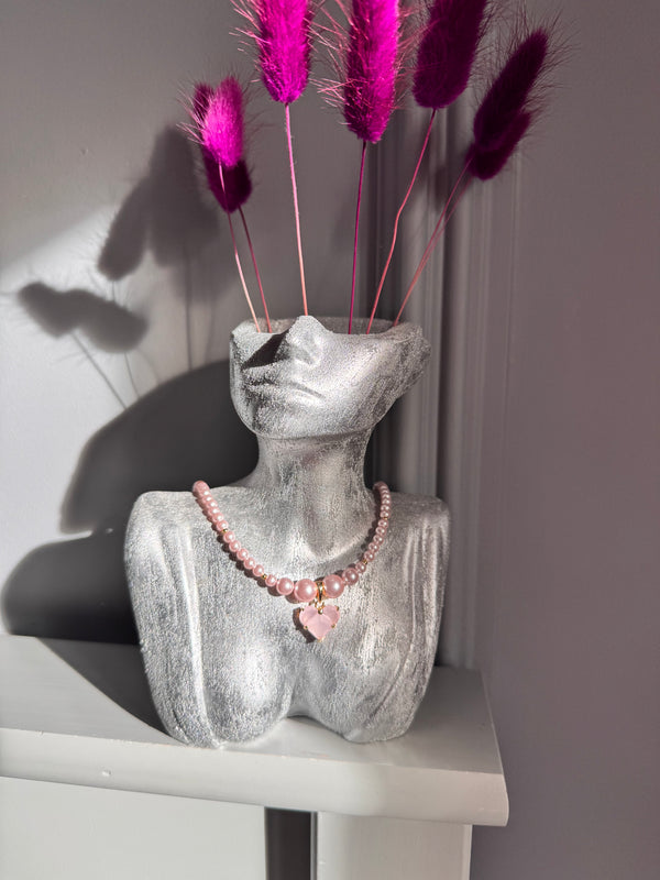 Rosé Amour Choker – Pink Pearl & Heart Pendant Gold Plated Handmade Jewellery