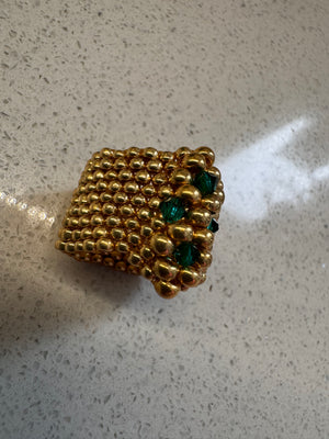 Emerald Crown Luxe Ring – Gold Miyuki & Austrian Crystal Statement Ring