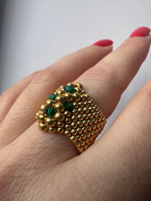 Emerald Crown Luxe Ring – Gold Miyuki & Austrian Crystal Statement Ring