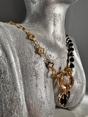 Noir Étoile Jewellery Set – Black Crystal Heart Necklace, Bracelet & Earrings | Luxury Gold-Plated Handmade Jewellery