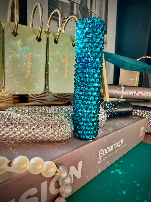 Glam on a Dime Blue Zircon Crystal Perfume Atomiser – Refillable Travel Spray Bottle | Full-Cover Sparkle | Budget-Friendly Luxury (PERFUME NOT INCLUDED)
