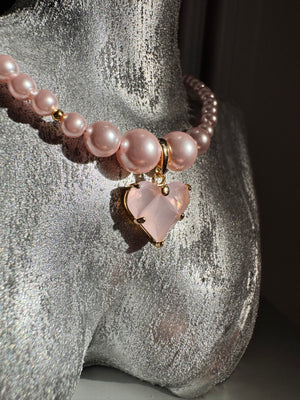 Rosé Amour Choker – Pink Pearl & Heart Pendant Gold Plated Handmade Jewellery