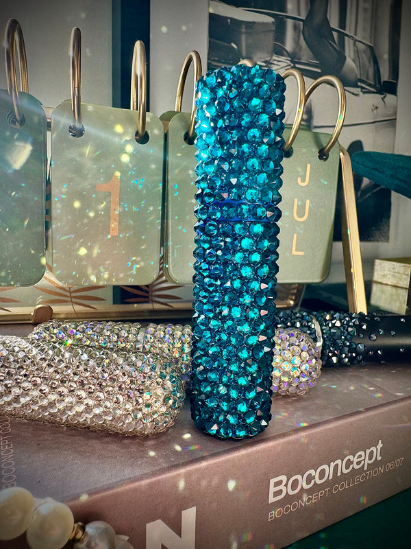 Glam on a Dime Blue Zircon Crystal Perfume Atomiser – Refillable Travel Spray Bottle | Full-Cover Sparkle | Budget-Friendly Luxury (PERFUME NOT INCLUDED)