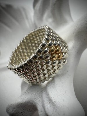 Golden Core Ring

Handwoven Silver & Gold Miyuki Beaded Statement Ring