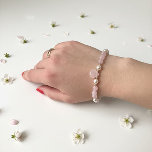 Rosé Aura Necklace & Bracelet Set – Rose Quartz & Crystal Pearls