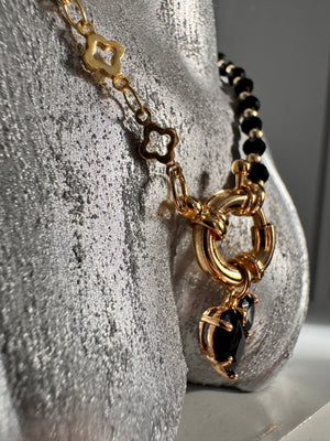 Noir Étoile Jewellery Set – Black Crystal Heart Necklace, Bracelet & Earrings | Luxury Gold-Plated Handmade Jewellery