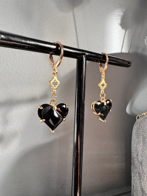 Noir Étoile Jewellery Set – Black Crystal Heart Necklace, Bracelet & Earrings | Luxury Gold-Plated Handmade Jewellery