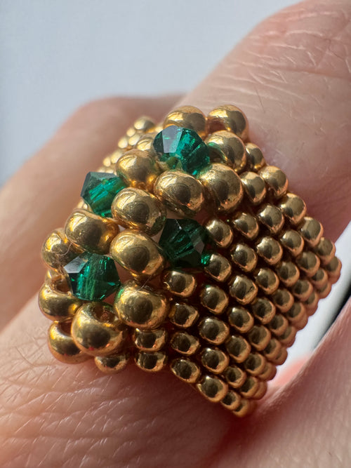 Emerald Crown Luxe Ring – Gold Miyuki & Austrian Crystal Statement Ring