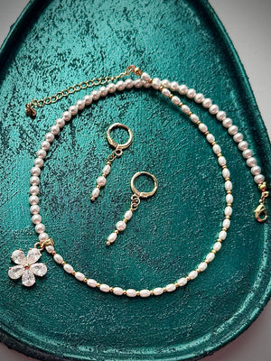 Celeste Blossom Earrings – Austrian Crystal Flower Gold Plated Pearl Drops