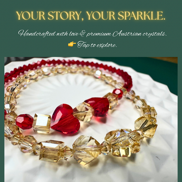 Red Crystal Heart Bracelet – Premium Austrian Beads with Gold Accent