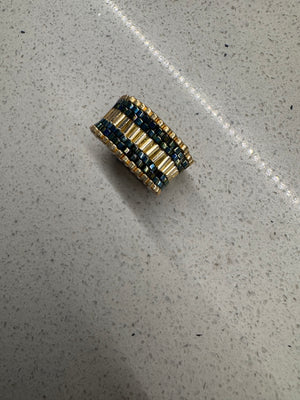 Midnight Emerald Luxe Ring – Gold & Iridescent Miyuki Statement Band