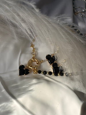 Noir Étoile Jewellery Set – Black Crystal Heart Necklace, Bracelet & Earrings | Luxury Gold-Plated Handmade Jewellery
