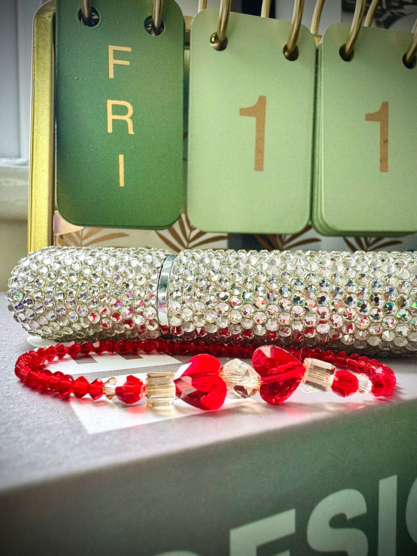 Red Crystal Heart Bracelet – Premium Austrian Beads with Gold Accent