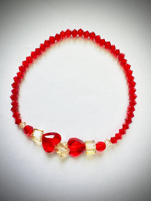 Red Crystal Heart Bracelet – Premium Austrian Beads with Gold Accent
