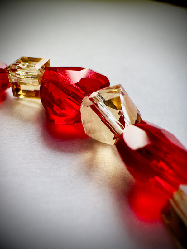 Red Crystal Heart Bracelet – Premium Austrian Beads with Gold Accent
