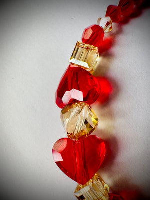 Red Crystal Heart Bracelet – Premium Austrian Beads with Gold Accent