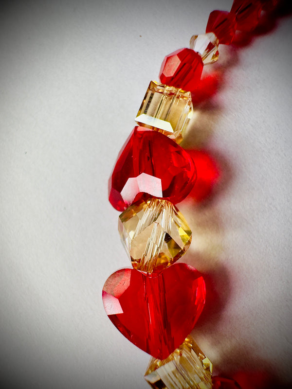 Red Crystal Heart Bracelet – Premium Austrian Beads with Gold Accent