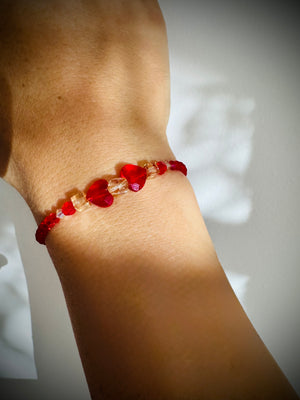 Red Crystal Heart Bracelet – Premium Austrian Beads with Gold Accent