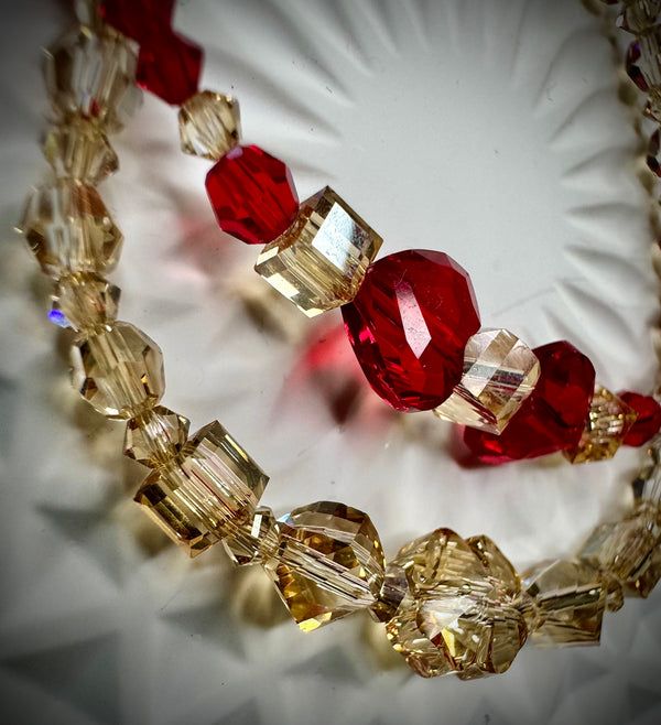 Red Crystal Heart Bracelet – Premium Austrian Beads with Gold Accent