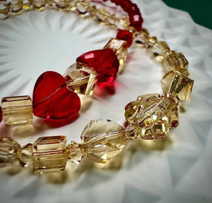 Red Crystal Heart Bracelet – Premium Austrian Beads with Gold Accent