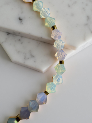 Opal Dream Crystal Bracelet – Preciosa Bicone Beads with Gold Accents