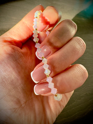 Opal Dream Crystal Bracelet – Preciosa Bicone Beads with Gold Accents
