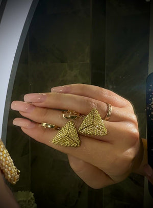 Gold Beaded Triangle Earrings & Necklace Set | Handmade Jewellery